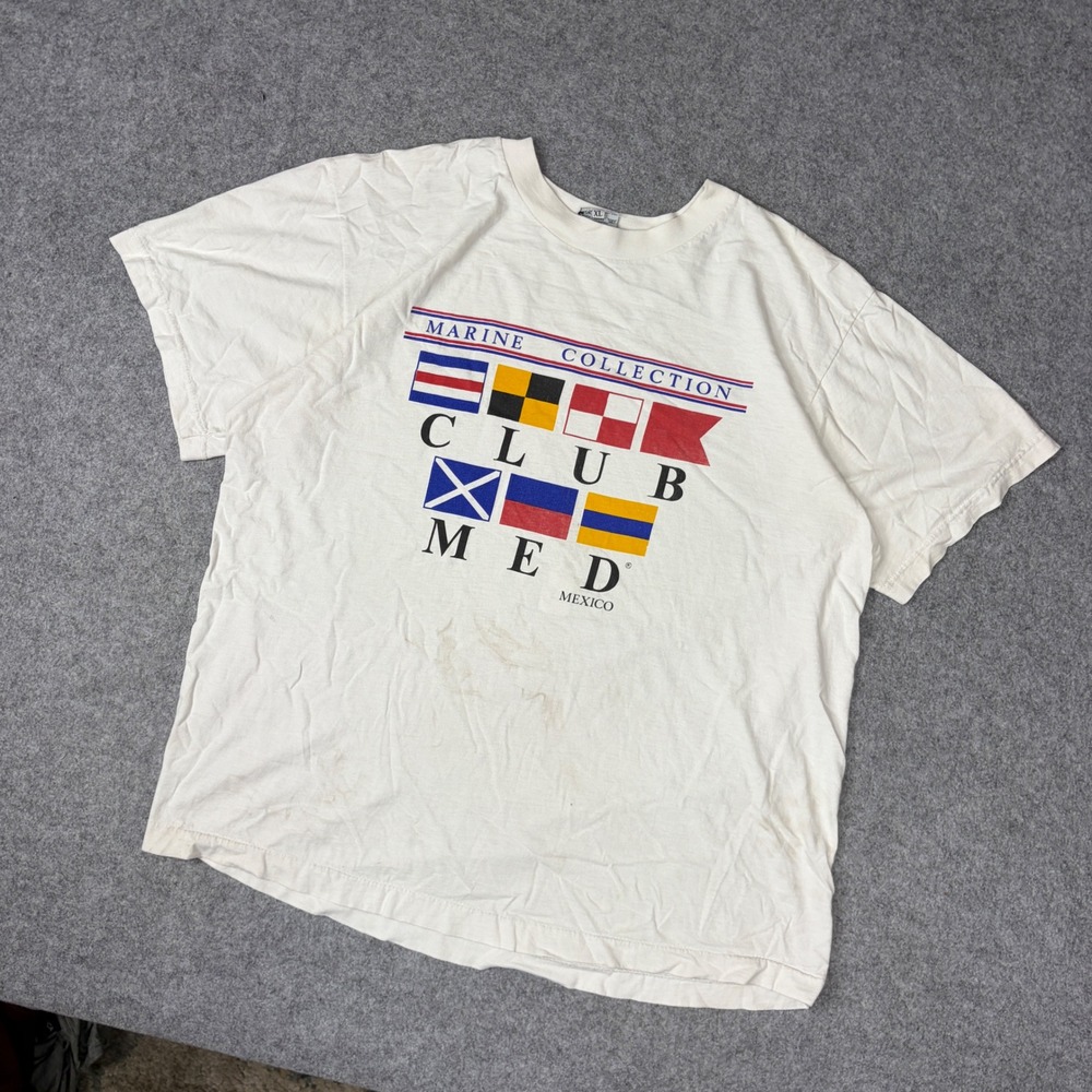 Vintage Club Med Marine Collection Nautical Flag Graphic T-Shirt White XL Mexico